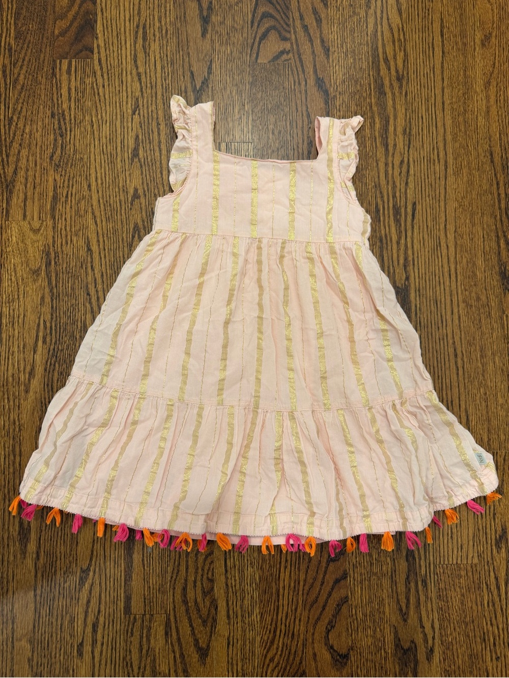 Sammy + Nat Pink Dress with Gold Stripe and Tassel Hem